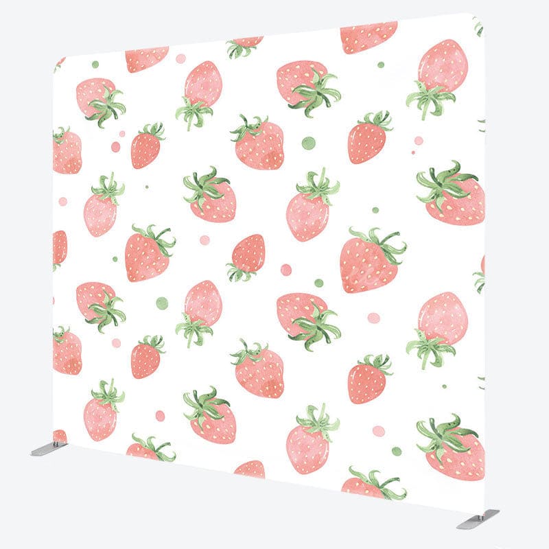 Aperturee - Aperturee White Pink Strawberry Fruit Pillow Cover Backdrop