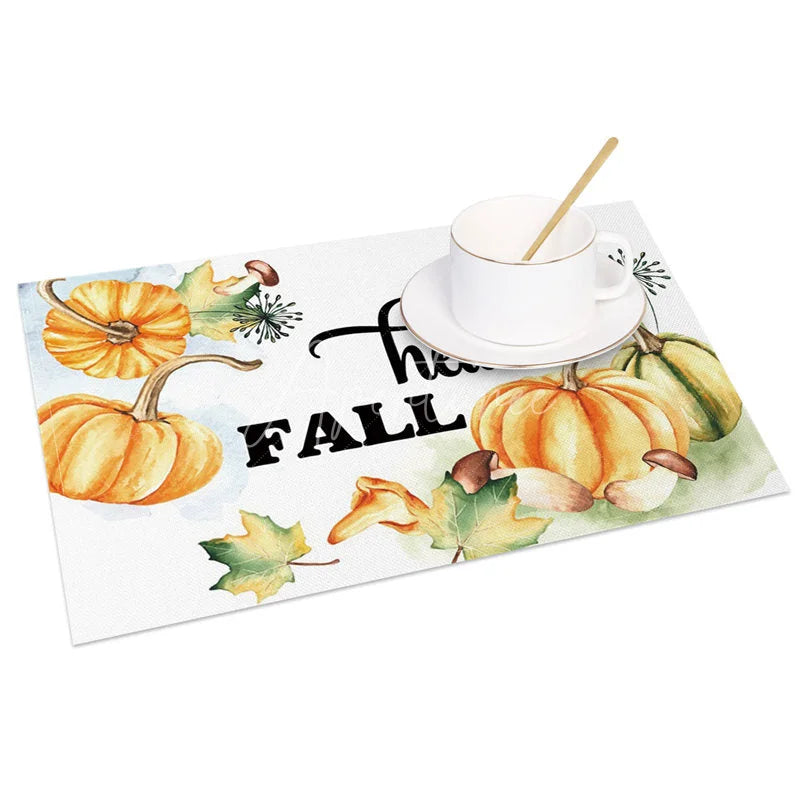 Aperturee - Aperturee White Pumpkin and Greenery Set of 4 Placemats for Modern Farmhouse Fall and Thanksgiving Decor