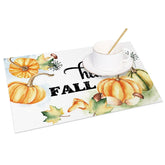 Aperturee - Aperturee White Pumpkin and Greenery Set of 4 Placemats for Modern Farmhouse Fall and Thanksgiving Decor