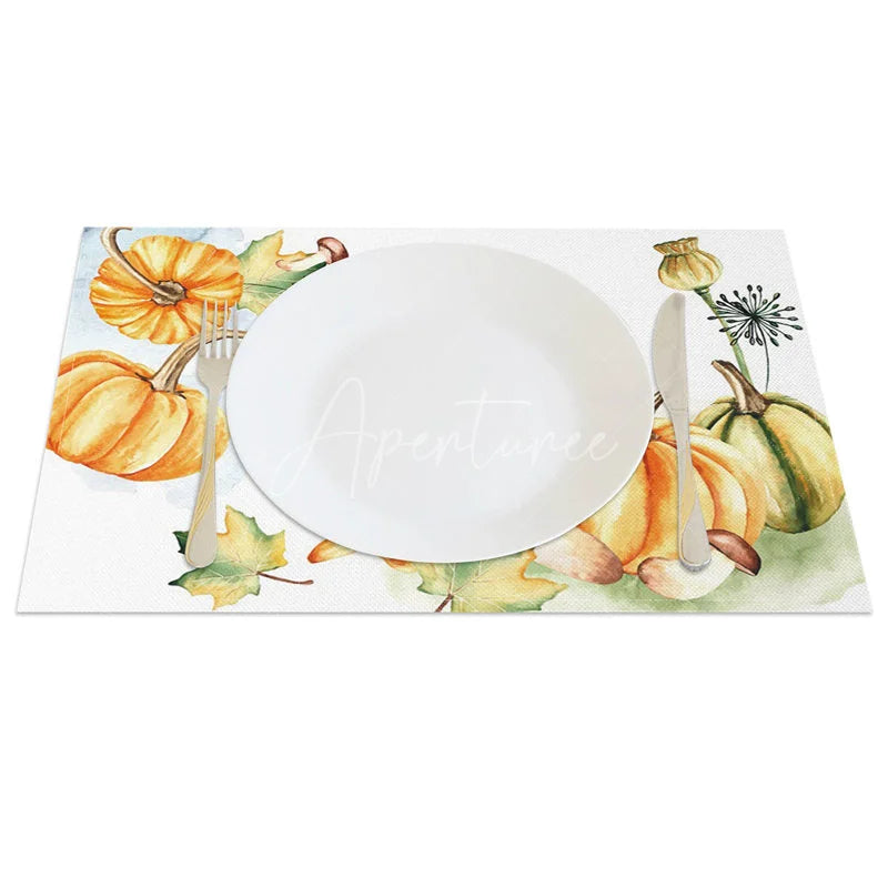 Aperturee - Aperturee White Pumpkin and Greenery Set of 4 Placemats for Modern Farmhouse Fall and Thanksgiving Decor