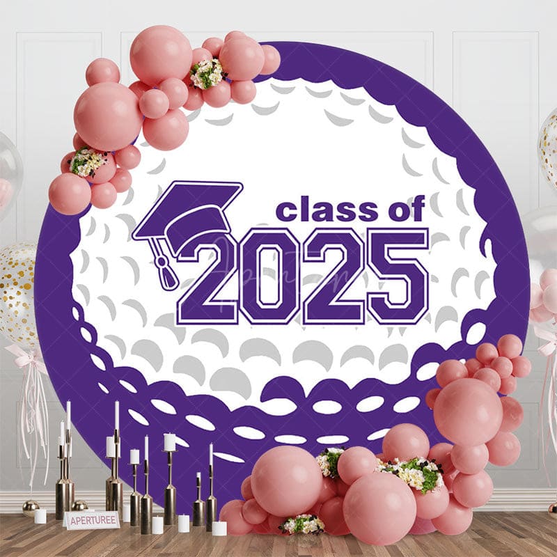 Aperturee - Aperturee White Purple Golf Round Congrats Graduation Backdrop