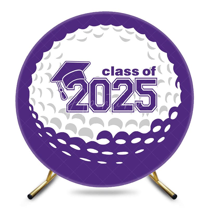 Aperturee - Aperturee White Purple Golf Round Congrats Graduation Backdrop