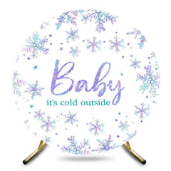 Aperturee - Aperturee White Purple Snowflake Round Baby Shower Backdrop