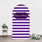 Aperturee - Aperturee White Purple Stripe Gold Glitter Birthday Arch Backdrop