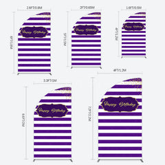 Aperturee - Aperturee White Purple Stripe Gold Glitter Birthday Half Moon Arch Backdrop