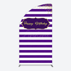 Aperturee - Aperturee White Purple Stripe Gold Glitter Birthday Half Moon Arch Backdrop
