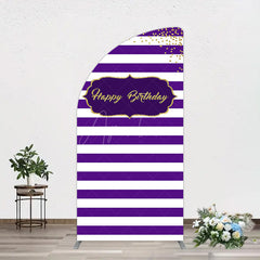 Aperturee - Aperturee White Purple Stripe Gold Glitter Birthday Half Moon Arch Backdrop
