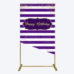 Aperturee - Aperturee White Purple Stripe Gold Glitter Birthday Rectangle Backdrop