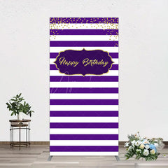 Aperturee - Aperturee White Purple Stripe Gold Glitter Birthday Rectangle Backdrop