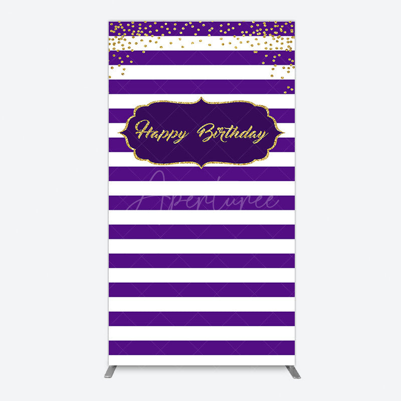 Aperturee - Aperturee White Purple Stripe Gold Glitter Birthday Rectangle Backdrop