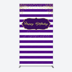 Aperturee - Aperturee White Purple Stripe Gold Glitter Birthday Rectangle Backdrop