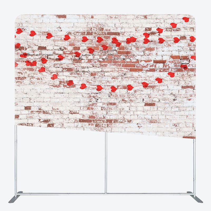 Aperturee - Aperturee White Red Bricks Wall Hearts Pillow Case Backdrop