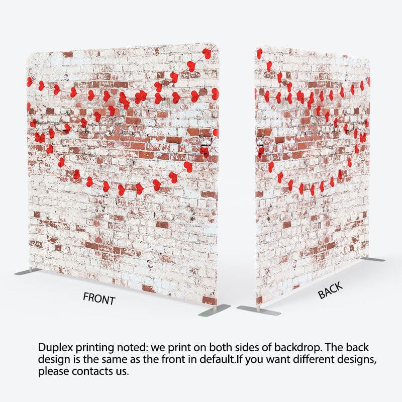 Aperturee - Aperturee White Red Bricks Wall Hearts Pillow Case Backdrop