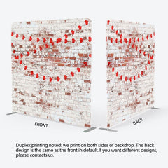 Aperturee - Aperturee White Red Bricks Wall Hearts Pillow Case Backdrop