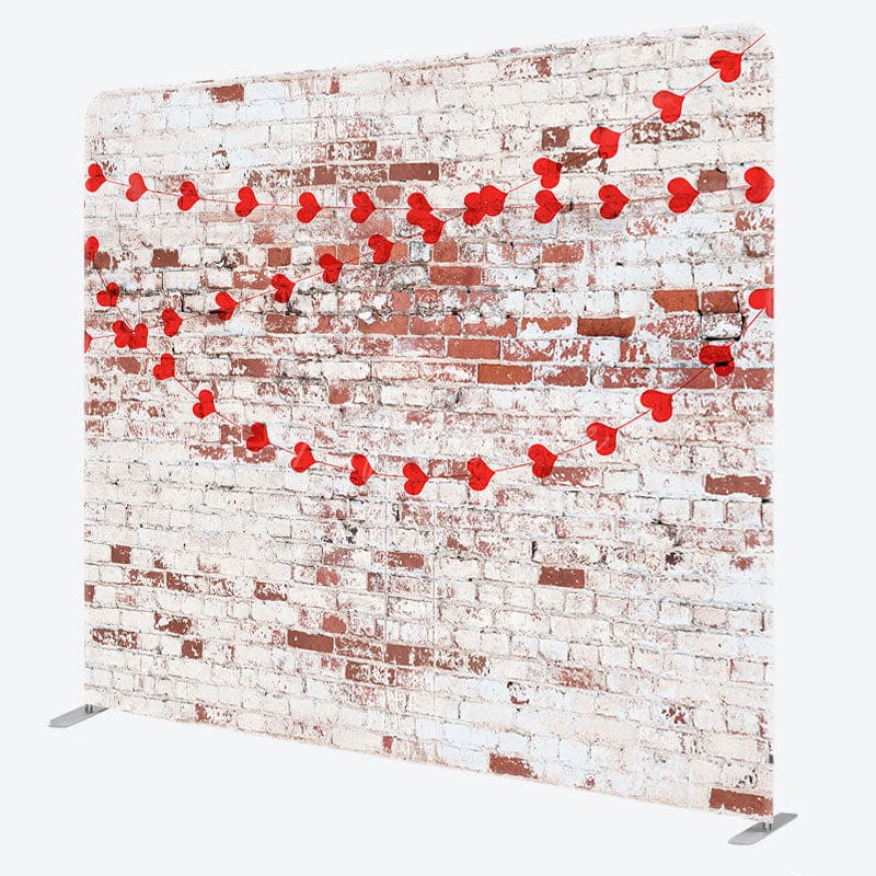 Aperturee - Aperturee White Red Bricks Wall Hearts Pillow Case Backdrop