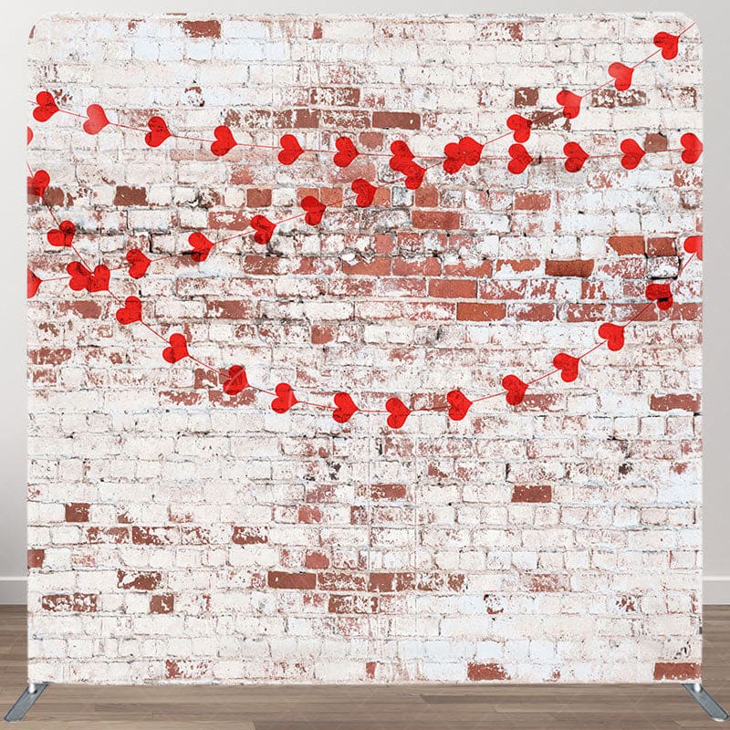 Aperturee - Aperturee White Red Bricks Wall Hearts Pillow Case Backdrop