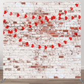 Aperturee - Aperturee White Red Bricks Wall Hearts Pillow Case Backdrop