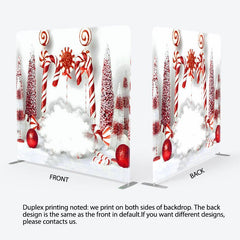Aperturee - Aperturee White Red Candy Cane Bauble Tension Fabric Backdrop