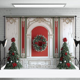 Aperturee - Aperturee White Red Green Wall Festive Christmas Vibe Backdrop