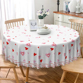 Aperturee - Aperturee White Red Heart Pattern Round Tablecloth Simple Scattered Love Table Cover for Valentine