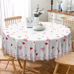 Aperturee - Aperturee White Red Heart Pattern Round Tablecloth Simple Scattered Love Table Cover for Valentine