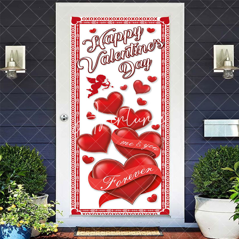Aperturee - Aperturee White Red Hearts Happy Valentines Day Door Cover