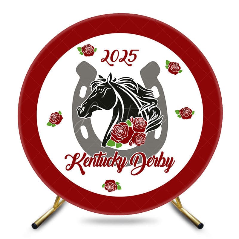 Aperturee - Aperturee White Red Rose Horse Round Kentucky Derby Backdrop