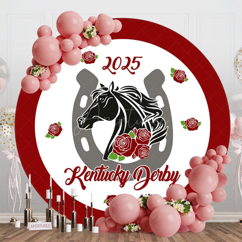 Aperturee - Aperturee White Red Rose Horse Round Kentucky Derby Backdrop