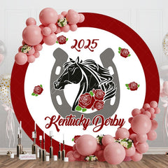 Aperturee - Aperturee White Red Rose Horse Round Kentucky Derby Backdrop