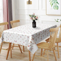 Aperturee - Aperturee White Red Small Floral Rectangle Tablecloth Spring Flower Pattern for Valentine Day Kitchen Dining Decor