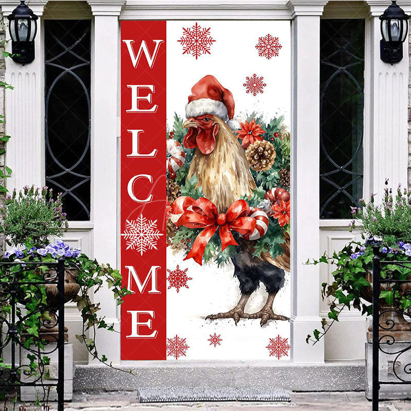 Aperturee Aperturee White Red Snowy Big Cock Xmas Welcome Door Cover