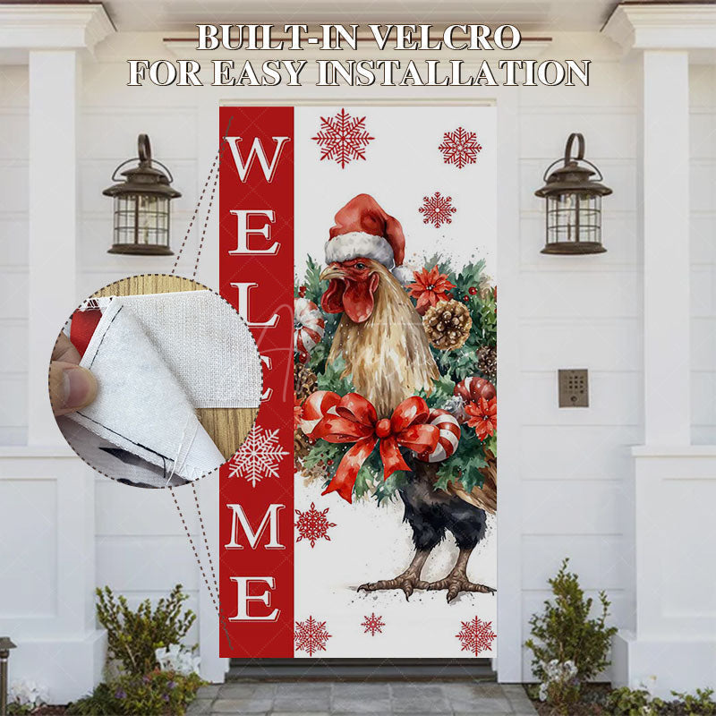 Aperturee Aperturee White Red Snowy Big Cock Xmas Welcome Door Cover