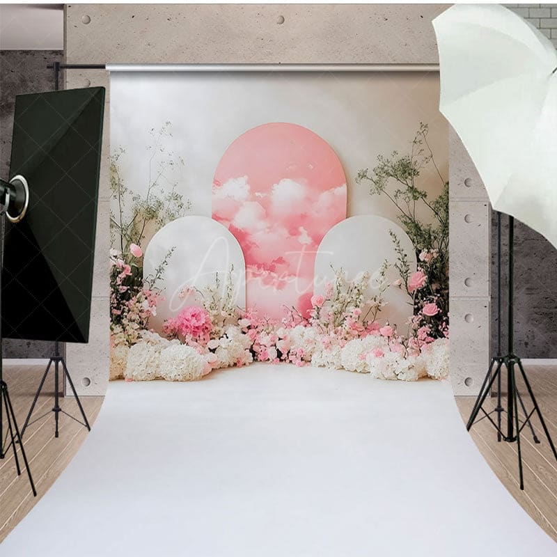 Aperturee - Aperturee White Romantic Arch Floral Wedding Sweep Backdrop