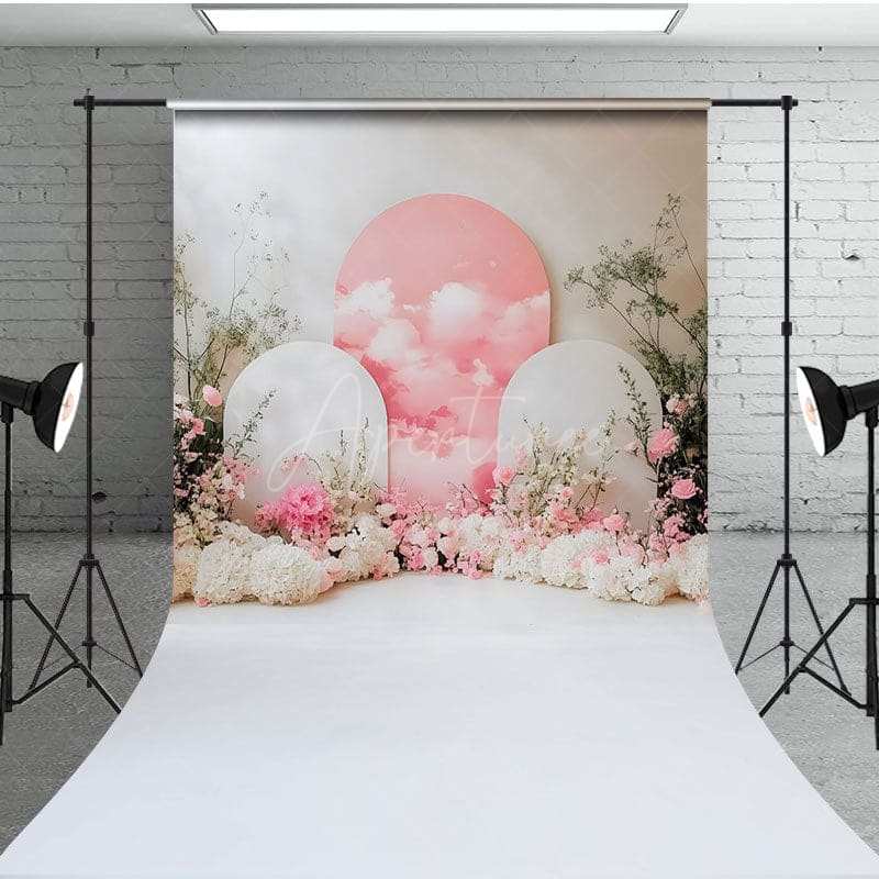 Aperturee - Aperturee White Romantic Arch Floral Wedding Sweep Backdrop