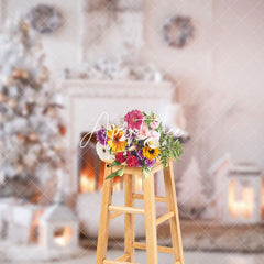 Aperturee - Aperturee White Room Fireplace Candlelight Christmas Backdrop