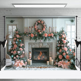 Aperturee - Aperturee White Room Pink Bow Tie Rose Tree Christmas Backdrop