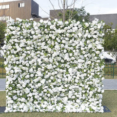 Aperturee - Aperturee White Rose and Green Foliage Artificial Flower Wall Elegant Wedding Party Decor Beautiful Event Backdrop