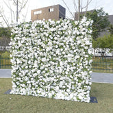 Aperturee - Aperturee White Rose and Green Foliage Artificial Flower Wall Elegant Wedding Party Decor Beautiful Event Backdrop