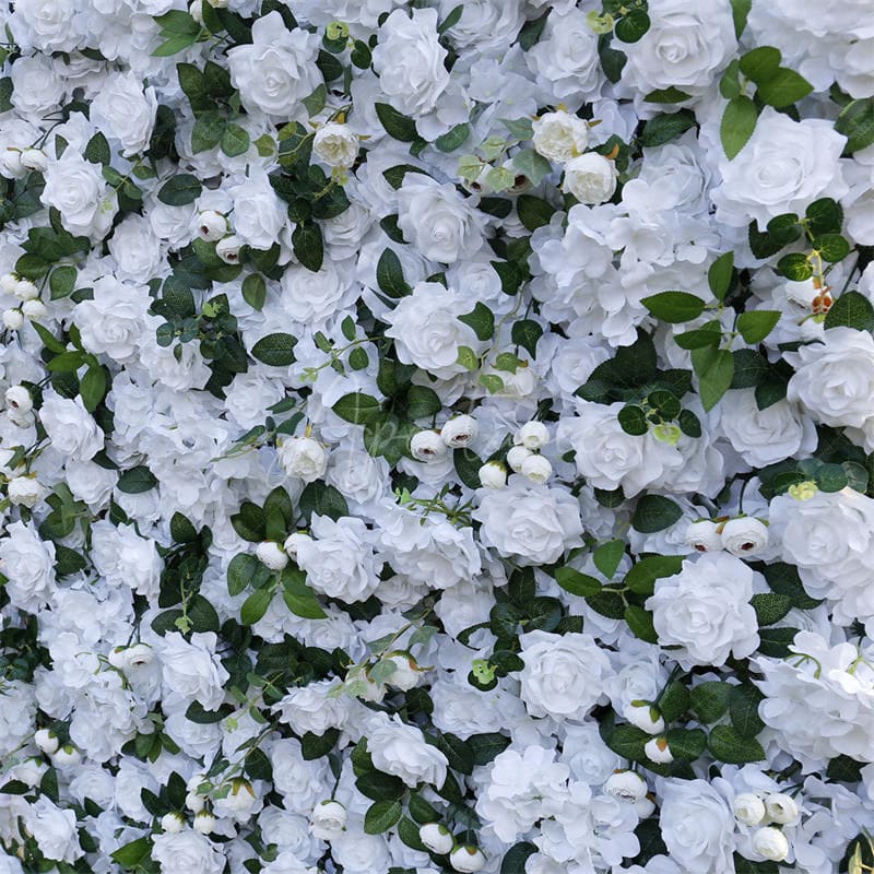 Aperturee - Aperturee White Rose Faux Floral Wall Backdrop For Wedding
