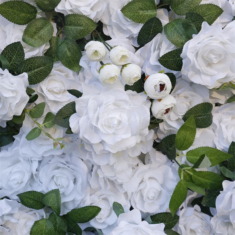Aperturee - Aperturee White Rose Faux Floral Wall Backdrop For Wedding