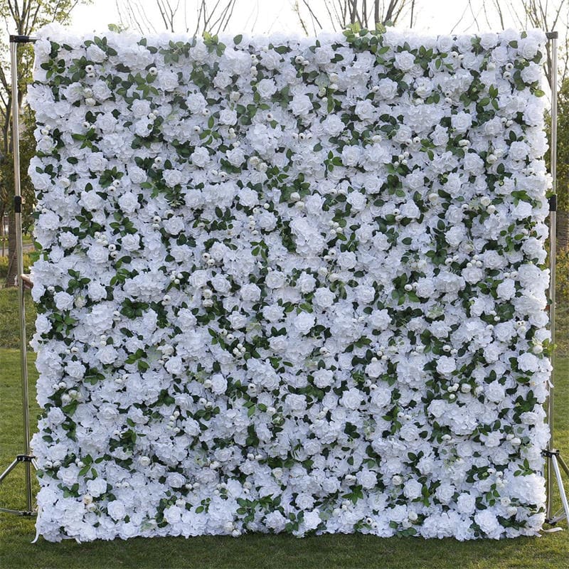 Aperturee - Aperturee White Rose Faux Floral Wall Backdrop For Wedding