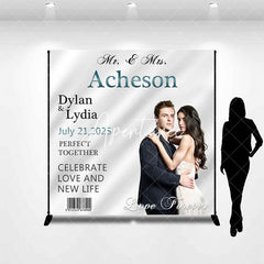 Aperturee - Aperturee White Silk Barcode Custom Name Photo Wedding Backdrop