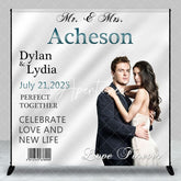 Aperturee - Aperturee White Silk Barcode Custom Name Photo Wedding Backdrop