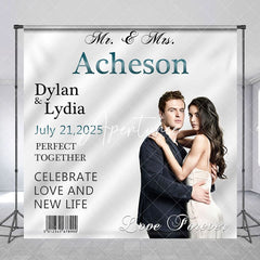 Aperturee - Aperturee White Silk Barcode Custom Name Photo Wedding Backdrop