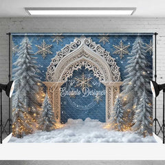 Aperturee - Aperturee White Silver Arch Christmas Backdrop Blue Winter Wonderland Snowflake Photography Background