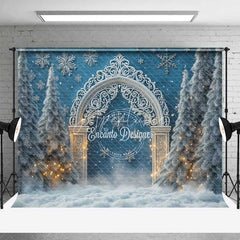 Aperturee - Aperturee White Silver Arch Lights Christmas Backdrop Blue Winter Wonderland Snowflake Photography Background