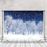 Aperturee - Aperturee White Snow Night World Pine Trees Winter Backdrop