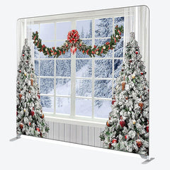 Aperturee - Aperturee White Snow Trees And Window Merry Christmas Backdrop