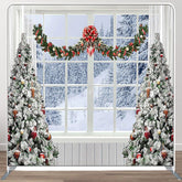 Aperturee - Aperturee White Snow Trees And Window Merry Christmas Backdrop