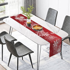 Aperturee - Aperturee White Snowflakes Bokeh Red Christmas Table Runner
